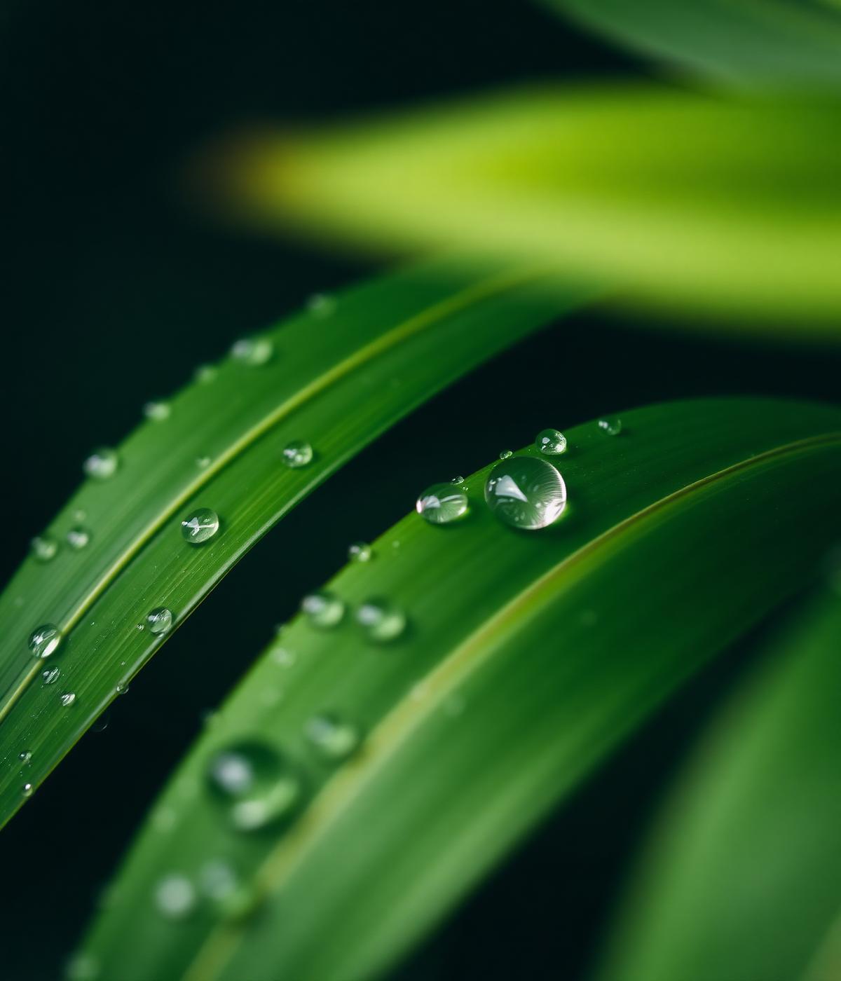 Water droplets on green leaves